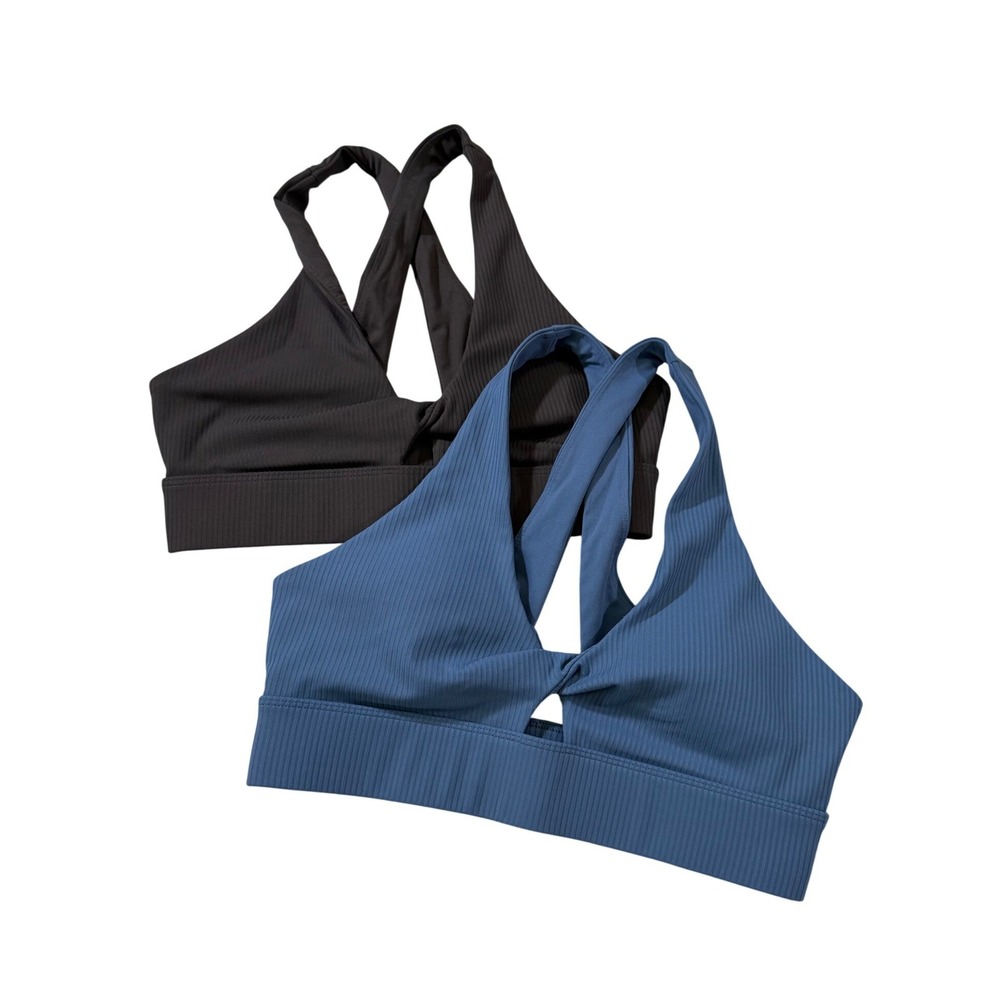 LOT OF 2 Fabletics Ribbed Twisted Front Sports Bra Athleisure Crossback Run S/M